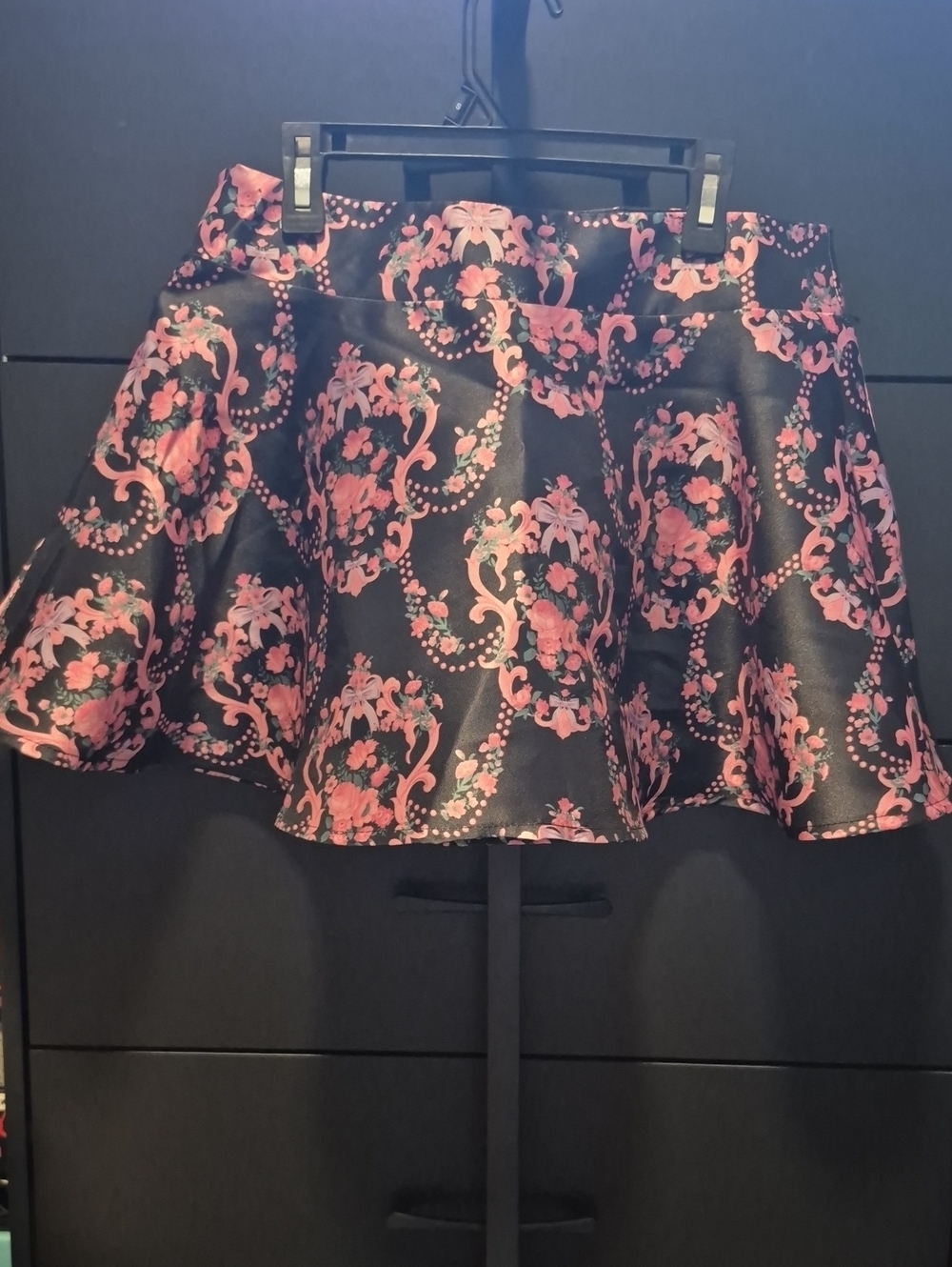 Sugar Thrillz Black and Pink Baroque Scuba Skater Skirt